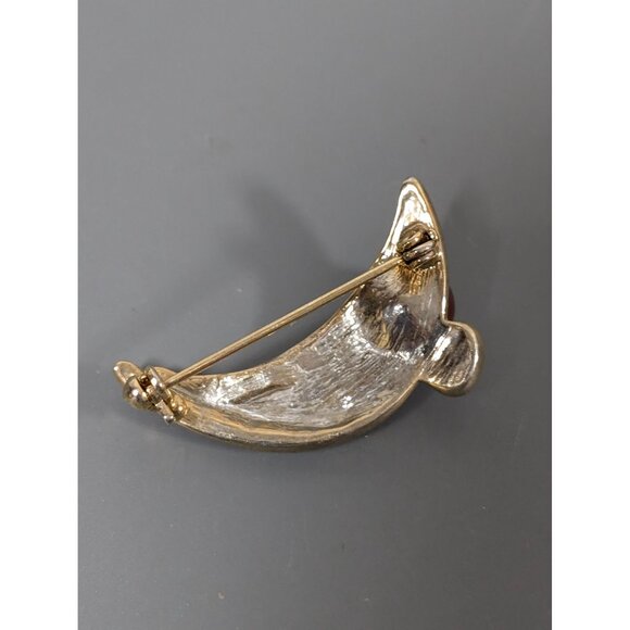 Vintage Red Glass Rhinestone Pave Crescent Moon Bow Brooch Pin - Picture 5 of 6